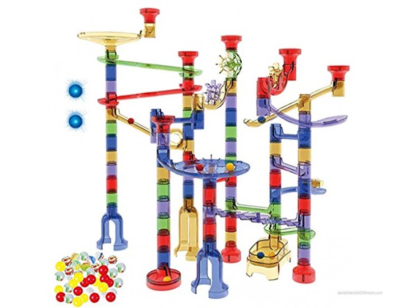 AOBEIZI Marble Run Sets for Kids Activities -180Pcs Marble Run Sets STEM Toys Educational Learning Marble Building Blocks Gift Boy Girl All Ages 30 Glass Marbles + 2 Led Lighted Beads