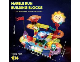 HAKUNAMATATA Glowing Marble Run 110+ PCS Marble Race Track Marble Maze Building Set,Translucent Toys with 2 Led Lighted Marbles Fun Gift for 3 4 5 6 7 8+ Years Old Kids