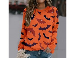 Halloween Pullover Womens Crewneck Sweatshirts Halloween Print Long Sleeve Tunic Tops Loose Crewneck Tops Blouse Shirts