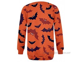 Halloween Pullover Womens Crewneck Sweatshirts Halloween Print Long Sleeve Tunic Tops Loose Crewneck Tops Blouse Shirts