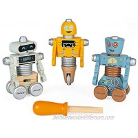 Janod Brico'kids Take-Apart DIY Robots 53 Piece Set – Wooden Building System – Develops Coordination and Fine Motor Skills – Ages 3 Years+ -- J06473 Multicolored