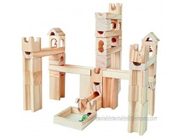 Onshine Wooden Marble Run for Kids Ages 4-8 65 Pieces Wood Building Blocks Toys and Construction Play Set Marble Maze Game STEM Learning Toys Gifts for Boys Girls