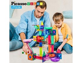 PicassoTiles Marble Run 100 Piece Magnetic Tile Race Track Toy Play Set STEM Building & Learning Educational Magnet Construction Child Brain Development Kit Boys Girls Age 3 4 5 6 7 8+ Years Old Toys