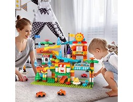 REMOKING Building Blocks Marble Run Educational Compatible Blocks Models with 4 Cars Learning Car Track Contruction Toys Set Great Gifts for Kids 3 Years and up（213Pcs）