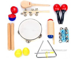 Boxiki kids Musical Instrument Set 16 PCS Rhythm & Music Education Toys for Kids. Includes Clave Sticks Shakers Tambourine Wrist Bells & Maracas for Kids. Natural Toys with Carrying Case.