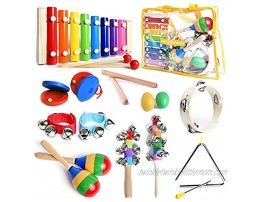 Classic Old School Percussion Set with Big Size Sturdy Wooden Instruments. Excellent Quality Eco-Friendly Musical instrument set for Toddlers & Kids' Music Class or Home Fun Quality Time.