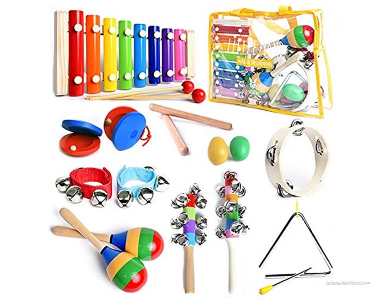 Classic Old School Percussion Set with Big Size Sturdy Wooden Instruments. Excellent Quality Eco-Friendly Musical instrument set for Toddlers & Kids' Music Class or Home Fun Quality Time.