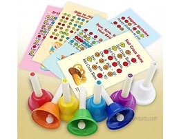 Color Hand Bell Set For Children 8 Note Diatonic Metal Desk Bells 23 Color-coded Song Cards