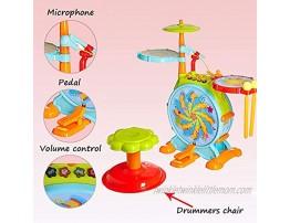 Dimple Electric Big Toy Drum Set for Kids with Movable Working Microphone to Sing and a Chair Tons of Various Functions and Activity Bass Drum and Pedal with Drum Sticks Adjustable Volume