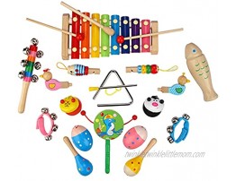 EGFheal Toddler Musical Instruments Set  Wooden Percussion Instruments for Kids Preschool Educational with Xylophone  Rattles and Storage Bag 11 Types