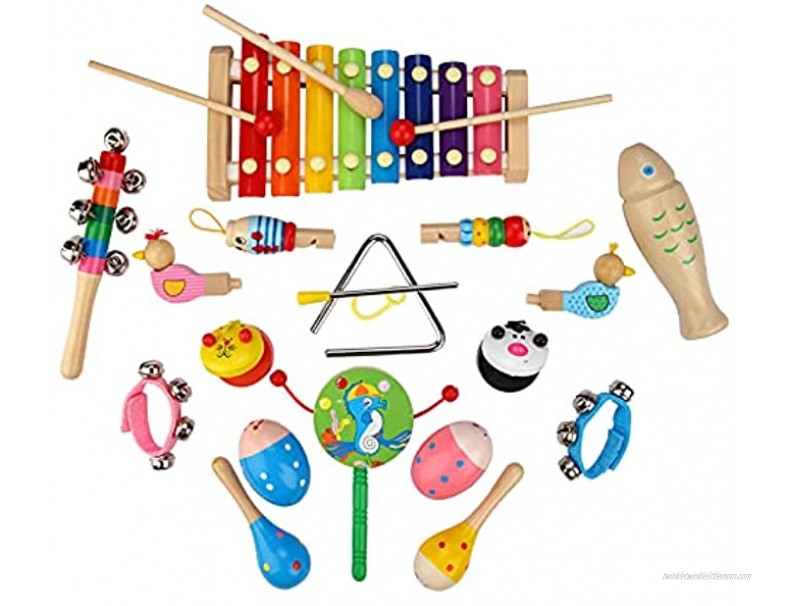 EGFheal Toddler Musical Instruments Set Wooden Percussion Instruments for Kids Preschool Educational with Xylophone Rattles and Storage Bag 11 Types
