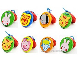 Foraineam 16 Pieces Finger Castanets Wooden Mini Castanet Musical Instrument Lovely Cute Animal Pattern Castanet