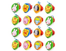 Foraineam 16 Pieces Finger Castanets Wooden Mini Castanet Musical Instrument Lovely Cute Animal Pattern Castanet