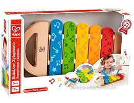 Hape Rainbow Xylophone| Wooden Rainbow-Colored Xylophone with Non-Slip Sticks & Musical Note Motif Musical Toy for Kids 12Months & Up Multicolor E0606