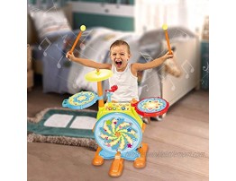 IQ Toys Toddler Drum Set My First Musical Electric Toy Drum Set for Little Kids with Microphone 2 Drum Sticks Chair and Music Lights Adjustable Sound for Boys and Girls