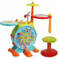 IQ Toys Toddler Drum Set My First Musical Electric Toy Drum Set for Little Kids with Microphone 2 Drum Sticks Chair and Music Lights Adjustable Sound for Boys and Girls