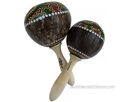 Large Coconut Maracas Shaker Pair 2 World percussion musical instrument rattle by World Percussion USA Painted design stained handle