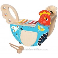 Manhattan Toy Musical Chicken Wooden Instrument for Toddlers with Xylophone Drumsticks Cymbal and Maraca  Blue