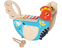 Manhattan Toy Musical Chicken Wooden Instrument for Toddlers with Xylophone Drumsticks Cymbal and Maraca Blue