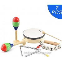 MUSICUBE 7 Pcs Kids Musical Instruments Toys Wood Percussion Set with Maracas Hand Bell Triangle Tambourine for Toddler Children Boys Girls