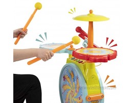 Prextex Kids' Electric Toy Drum Set for Kids Working Microphone Lights and Adjustable Sound Bass Drum Pedal Drum Sticks with Little Chair All Included