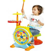 Prextex Kids' Electric Toy Drum Set for Kids Working Microphone Lights and Adjustable Sound Bass Drum Pedal Drum Sticks with Little Chair All Included