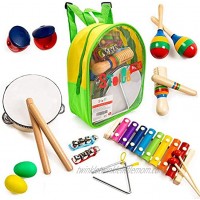 Stoie's 17 pcs Musical Instruments Set for Toddler and Preschool Kids Music Toy Wooden Percussion Toys for Boys and Girls Includes Xylophone Promotes Early Development and Educational Learning.