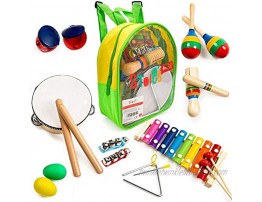 Stoie's 17 pcs Musical Instruments Set for Toddler and Preschool Kids Music Toy Wooden Percussion Toys for Boys and Girls Includes Xylophone Promotes Early Development and Educational Learning.