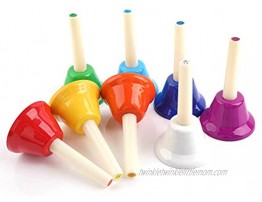 Vangoa Hand Bells 8 Note Handbells Set Colorful Diatonic Metal Bells Musical Toy Percussion for Kids Toddlers Children Musical Teaching Church Chorus Wedding Family Party