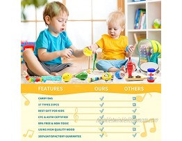 WOOD CITY Toddler Musical Instruments Sets Wooden Percussion Instruments Toy for Kids Preschool Educational Wood Toys with Storage Bag for Kid Baby Babies Children Boys and Girls
