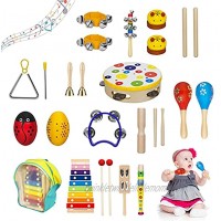 ZONICE Musical Instruments Set for Kids 25PCS Wooden Percussion Instruments Toys Preschool Educational Musical Toys with Xylophone Tambourine Storage Bag and More for Boys and Girls Gift