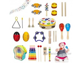 ZONICE Musical Instruments Set for Kids 25PCS Wooden Percussion Instruments Toys Preschool Educational Musical Toys with Xylophone Tambourine Storage Bag and More for Boys and Girls Gift