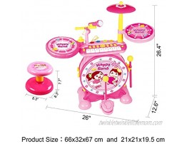 BAOLI 2-in-1 Children Musical Instrument Boy & Girl Electronic Rock Roll Jazz Drum Kit Set with Piano Keyboard and Microphone and Stool 24keys