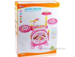 BAOLI 2-in-1 Children Musical Instrument Boy & Girl Electronic Rock Roll Jazz Drum Kit Set with Piano Keyboard and Microphone and Stool 24keys