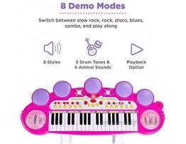 Best Choice Products 37-Key Kids Electronic Musical Instrument Piano Learning Toy Keyboard w Multiple Sounds Lights Microphone Stool Pink