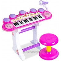 Best Choice Products 37-Key Kids Electronic Musical Instrument Piano Learning Toy Keyboard w  Multiple Sounds Lights Microphone Stool Pink