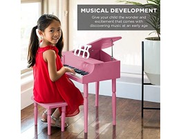 Best Choice Products Kids Classic Wooden 30-Key Mini Grand Piano Musical Instrument Toy w Piano Lid Bench Foldable Music Rack Song Book Note Stickers Enamel Finish Pink