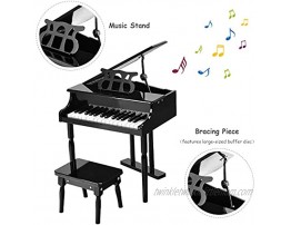 HOMGX Classical Kids Piano 30 Keys Wood Toy Grand Piano w Bench Music Stand Full-Size Keys Charming Tones & Sounds Musical Instrument Educational Toy Great Gift for Girls and Boys Black