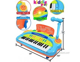 Kiddie Play Electronic 37-Key Toy Piano Keyboard for Kids with Real Working Microphone and Colorful Lights with USB Adapter