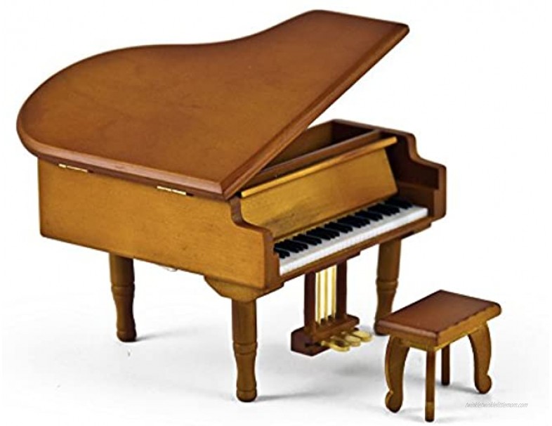 MusicBoxAttic Incredible Wood Tone Miniature Replica of A Baby Grand Piano with Bench Many Songs to Choose Piano Sonata in Minor Op 90 Beethoven