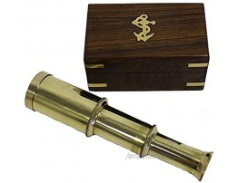 6 Solid Brass Handheld Telescope Nautical Pirate Spy Glass with Wood Box