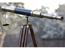 A Sailor Boat Antique Telescope Black Leather Wooden Stand Marine Royal Telescopes
