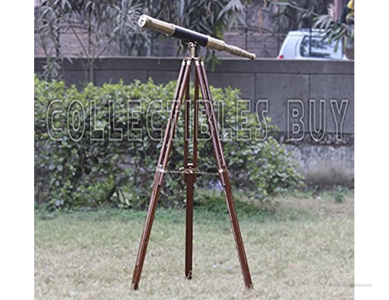 A Sailor Boat Antique Telescope Black Leather Wooden Stand Marine Royal Telescopes