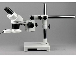AmScope SW-3B13-FRL Binocular Stereo Microscope WH10x Eyepieces 10X and 30X Magnification 1X 3X Objective Single-Arm Boom Stand 8W Fluorescent Ring Light 110V-120V