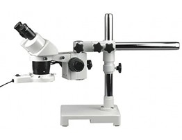 AmScope SW-3B13-FRL Binocular Stereo Microscope WH10x Eyepieces 10X and 30X Magnification 1X 3X Objective Single-Arm Boom Stand 8W Fluorescent Ring Light 110V-120V