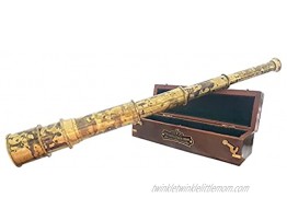 Brass Nautical Ship Captain's Working Telescope | Brass Made Spyglass | Glass Optics & High Magnification | Pirate's Instrument | Camouflage Finish | 18in Long | 1 Pc in Free Hardwood Box | Handheld