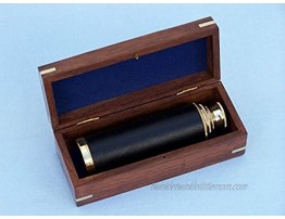 Hampton Nautical Captain's Brass Leather Spyglass Telescope with Rosewood Box 15 Brass
