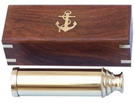 Hampton Nautical Captain's Brass Spyglass Telescope with Rosewood Box 15 Brass
