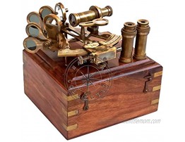 Hanzla Collection Maritime Kelvin & Hughes London Antique Brass Nautical Ship Sextant with Extra 2 Telescope & Wooden Box