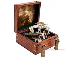 Hanzla Collection Maritime Kelvin & Hughes London Antique Brass Nautical Ship Sextant with Extra 2 Telescope & Wooden Box